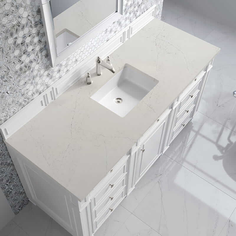 James Martin Bristol 60 Inch Single Vanity in Bright White With Siberian Silestone Top