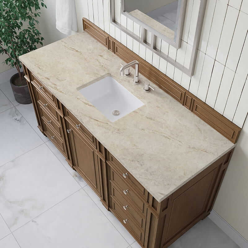 James Martin Bristol 60 Inch Single Vanity in Saddle Brown With Tajnar Eclos Top