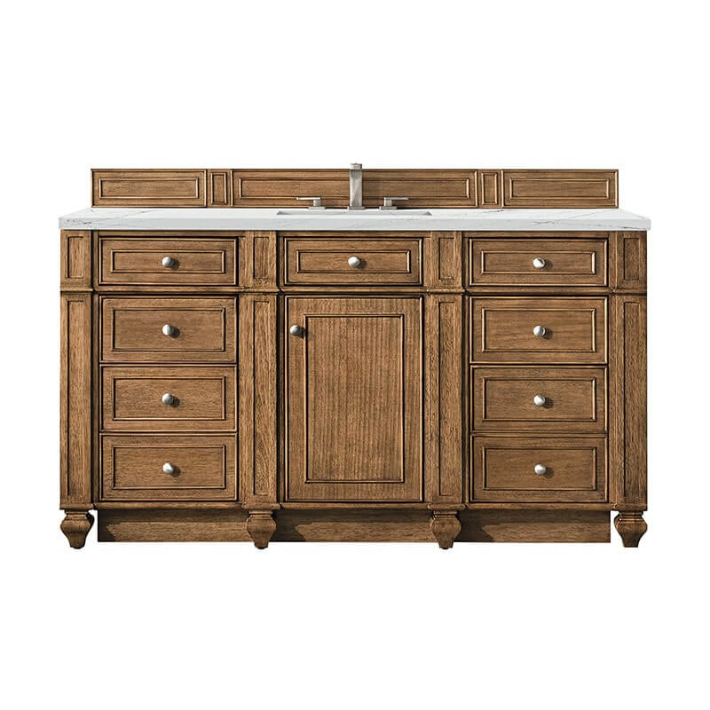 James Martin Bristol 60 Inch Single Vanity Saddle Brown With Ethereal Noctis Silestone Top