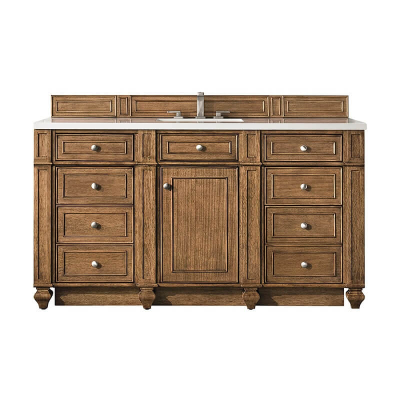 James Martin Bristol 60 Inch Single Vanity Saddle Brown With White Zeus Silestone Top