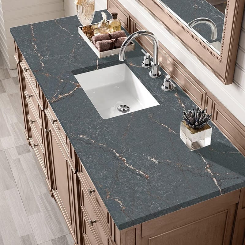 James Martin Bristol 60 Inch Single Vanity Whitewashed Walnut With Parisien Bleu Silestone Top