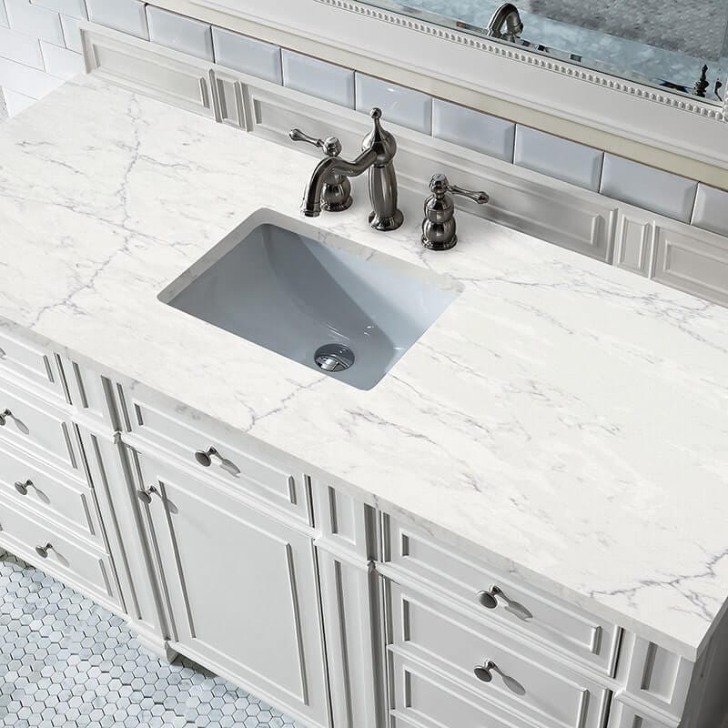 James Martin Bristol 60" Single Vanity Bright White With Eternal Jasmine Pearl Silestone Top