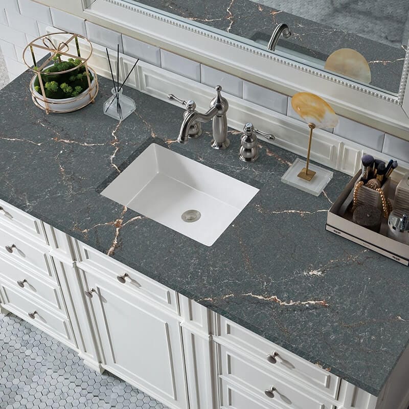 James Martin Bristol 60" Single Vanity Bright White With Parisien Bleu Silestone Top