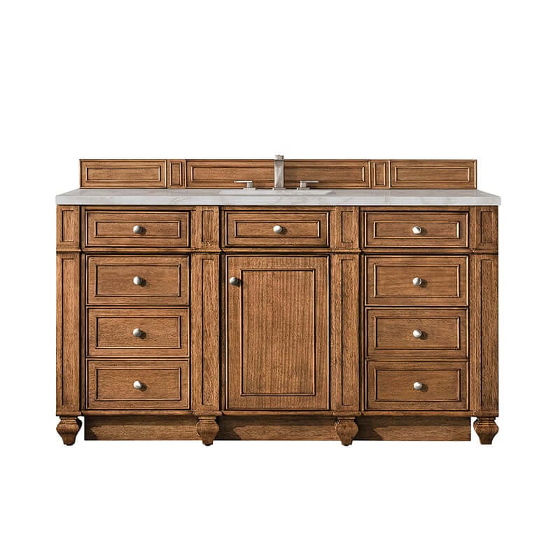 James Martin Bristol 60" Single Vanity Saddle Brown With Victorian Silver Silestone Top