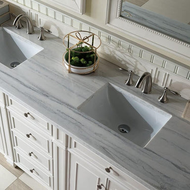 James Martin Bristol 72" Double Vanity Bright White With Arctic Fall Solid Surface Top