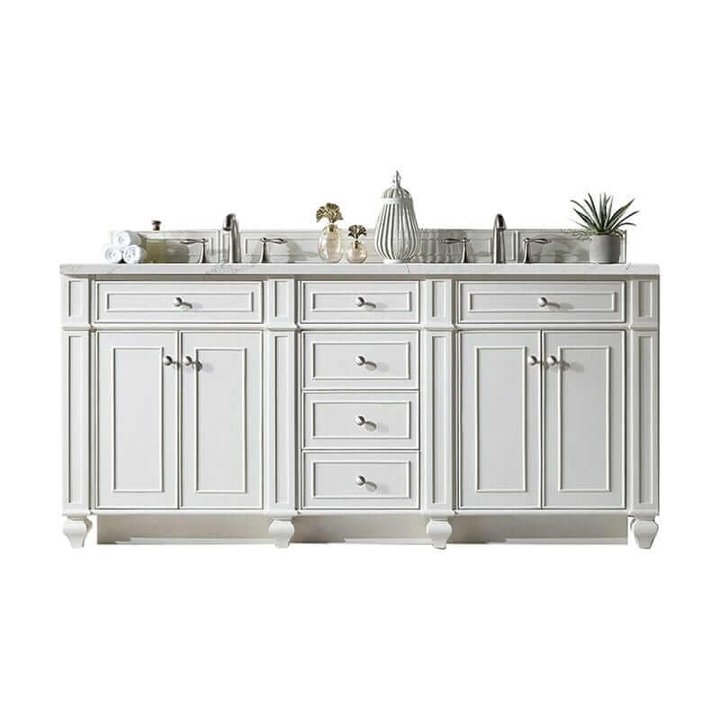 James Martin Bristol 72" Double Vanity Bright White With Ethereal Noctis Silestone Top