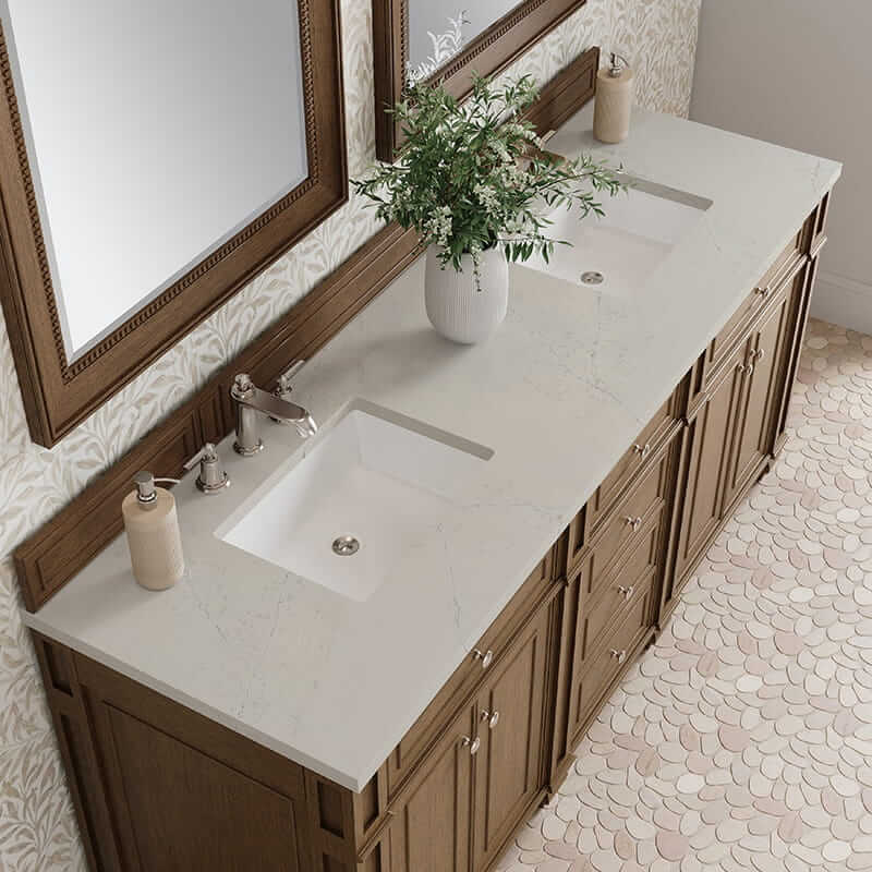 James Martin Bristol 72" Double Vanity in Saddle Brown With Siberian Silestone Top