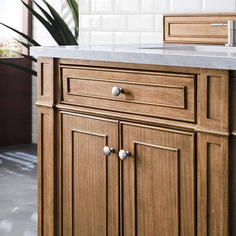 James Martin Bristol 72" Double Vanity Saddle Brown With Carrara Marble Top