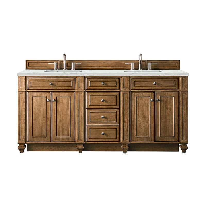 James Martin Bristol 72" Double Vanity Saddle Brown With Ethereal Noctis Silestone Top