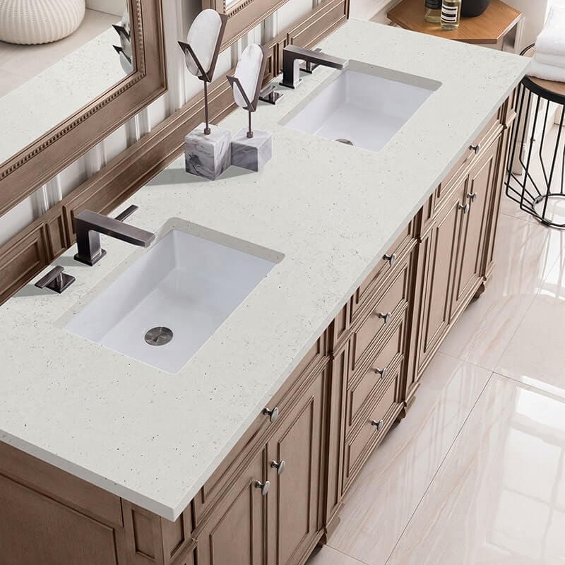 James Martin Bristol 72" Double Vanity Whitewashed Walnut With Lime Delight Silestone Top