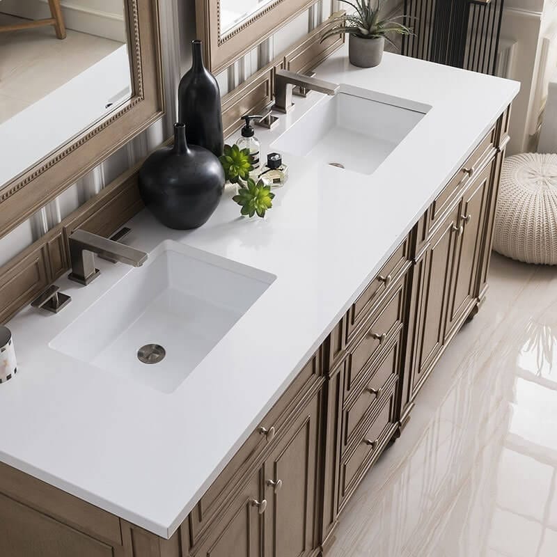 James Martin Bristol 72" Double Vanity Whitewashed Walnut With White Zeus Silestone Top