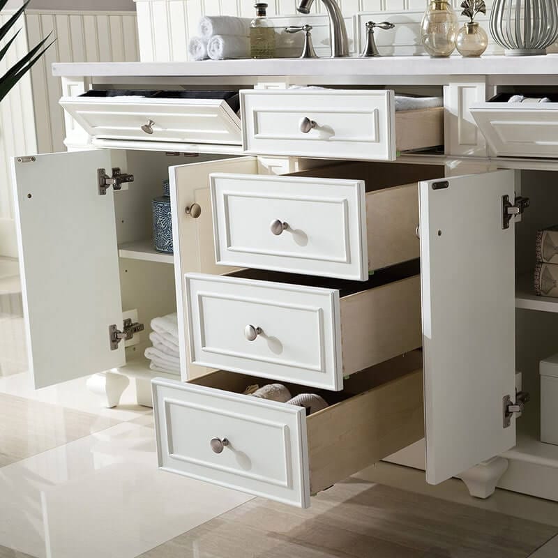 James Martin Bristol 72 Inch Double Vanity Bright White Open Drawers