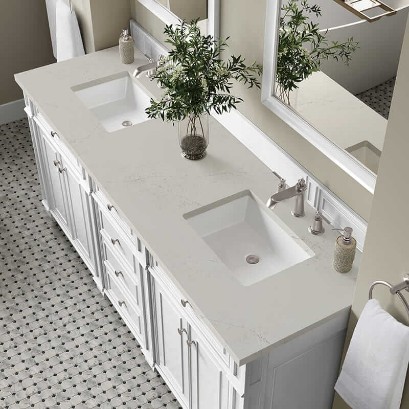 James Martin Bristol 72 Inch Double Vanity in Bright White With Siberian Silestone Top