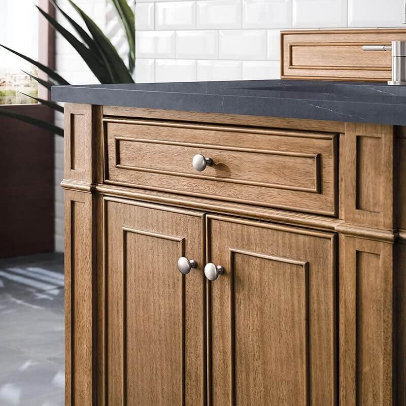 James Martin Bristol 72 Inch Double Vanity Saddle Brown With Charcoal Soapstone Silestone Top
