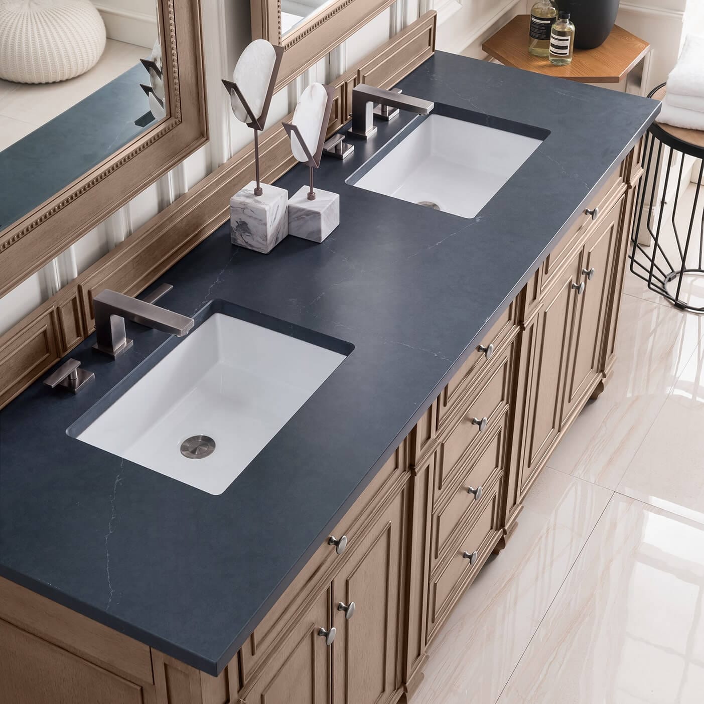 James Martin Bristol 72 Inch Double Vanity Whitewashed Walnut With Charcoal Soapstone Silestone Top