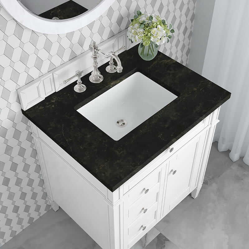 James Martin Brittany 30 Inch Single Vanity in Bright White With Phantome Eclos Top