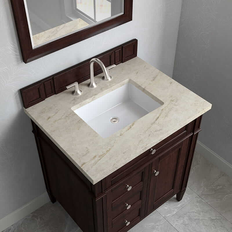 James Martin Brittany 30 Inch Single Vanity in Burnished Mahogany With Tajnar Eclos Top