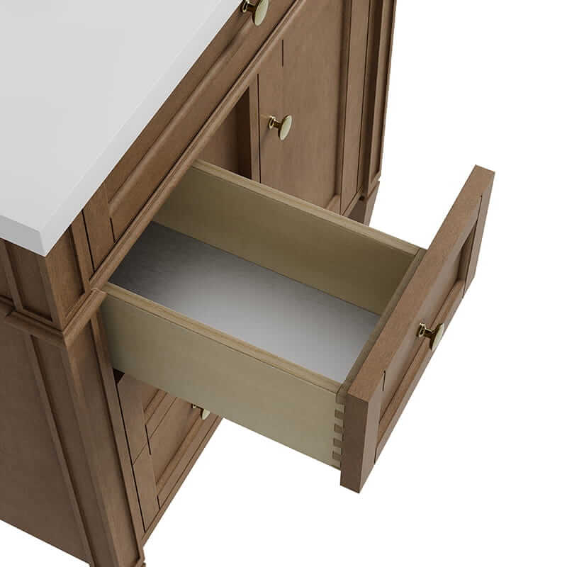 James Martin Brittany 30 Inch Single Vanity in Pecan Drawer