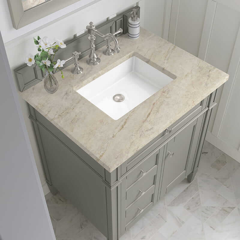 James Martin Brittany 30 Inch Single Vanity in Urban Gray With Tajnar Eclos Top