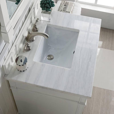 James Martin Brittany 30" Single Vanity Bright White With Arctic Fall Solid Surface Top