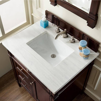 James Martin Brittany 30" Single Vanity Burnished Mahogany With Arctic Fall Solid Surface Top