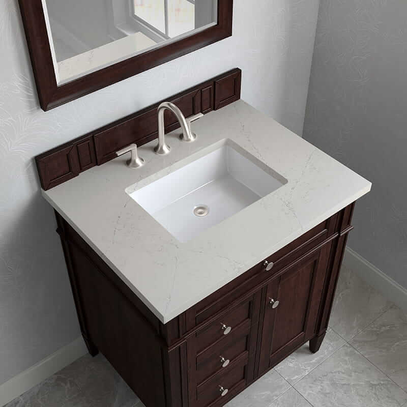 James Martin Brittany 30" Single Vanity in Burnished Mahogany With Siberian Silestone Top