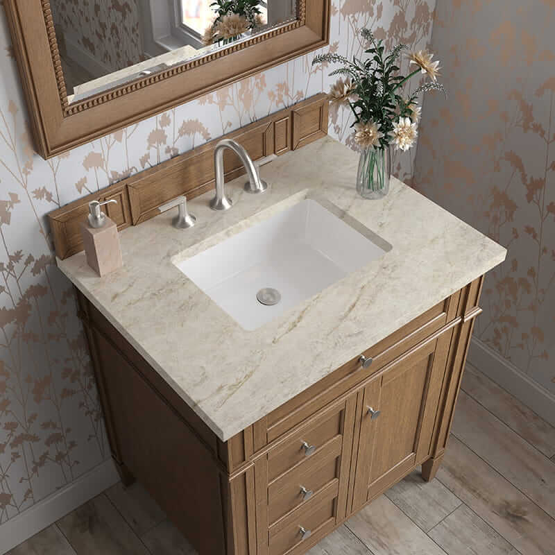 James Martin Brittany 30" Single Vanity in Saddle Brown With Tajnar Eclos Top