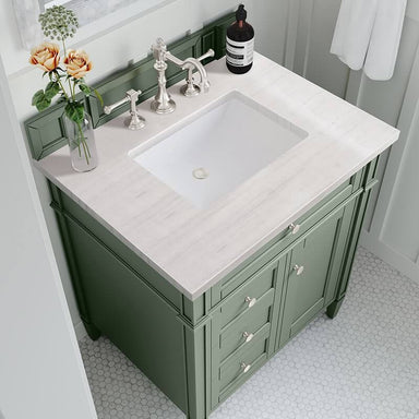 James Martin Brittany 30" Single Vanity Smokey Celadon With Arctic Fall Top