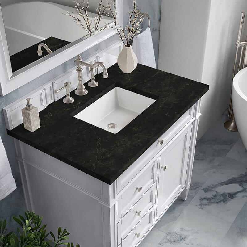 James Martin Brittany 36 Inch Single Vanity in Bright White With Phantome Eclos Top