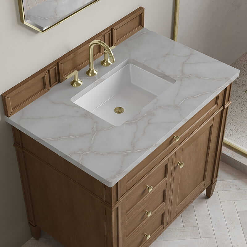 James Martin Brittany 36 Inch Single Vanity in Pecan With Victorian Silver Silestone Top
