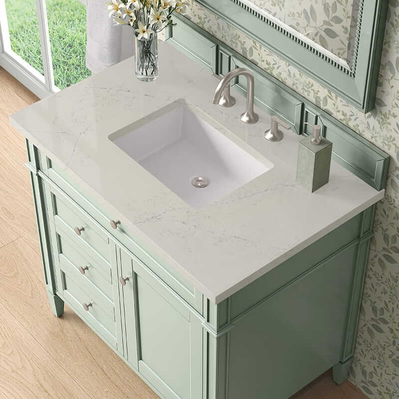 James Martin Brittany 36 Inch Single Vanity in Sage Green With Siberian Silestone Top