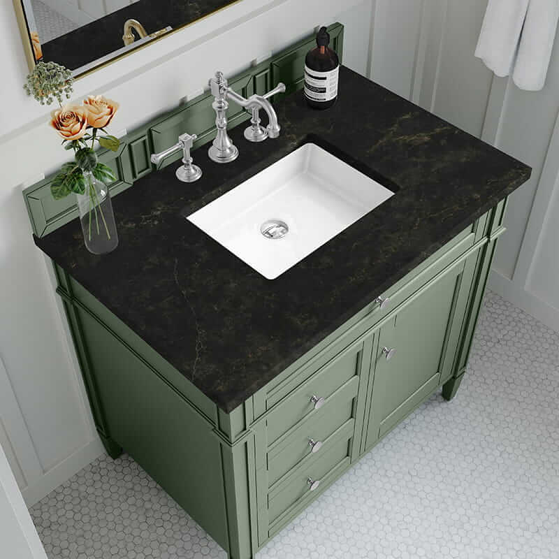 James Martin Brittany 36 Inch Single Vanity in Smokey Celadon With Phantome Eclos Top