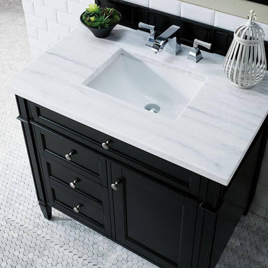 James Martin Brittany 36" Single Vanity Black Onyx With Arctic Fall Solid Surface Top