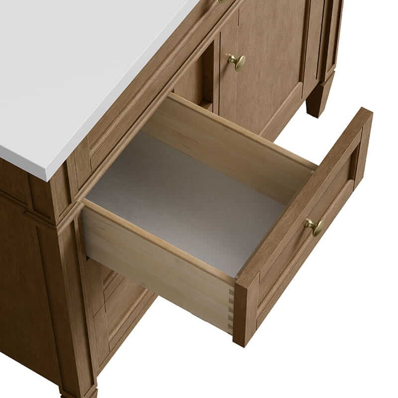 James Martin Brittany 36" Single Vanity in Pecan Soft Close Undermount Drawer Slides