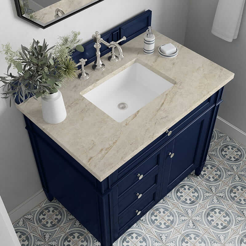 James Martin Brittany 36" Single Vanity in Victory Blue With Tajnar Eclos Top