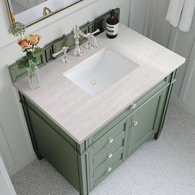 James Martin Brittany 36" Single Vanity Smokey Celadon With Arctic Fall Top