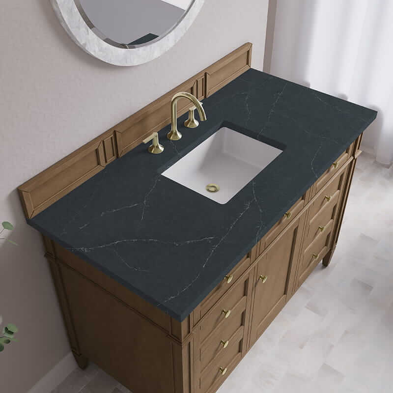 James Martin Brittany 48 Inch Single Vanity in Pecan With Charcoal Soapstone Silestone Top