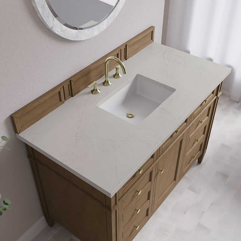James Martin Brittany 48 Inch Single Vanity in Pecan With Siberian Silestone Top