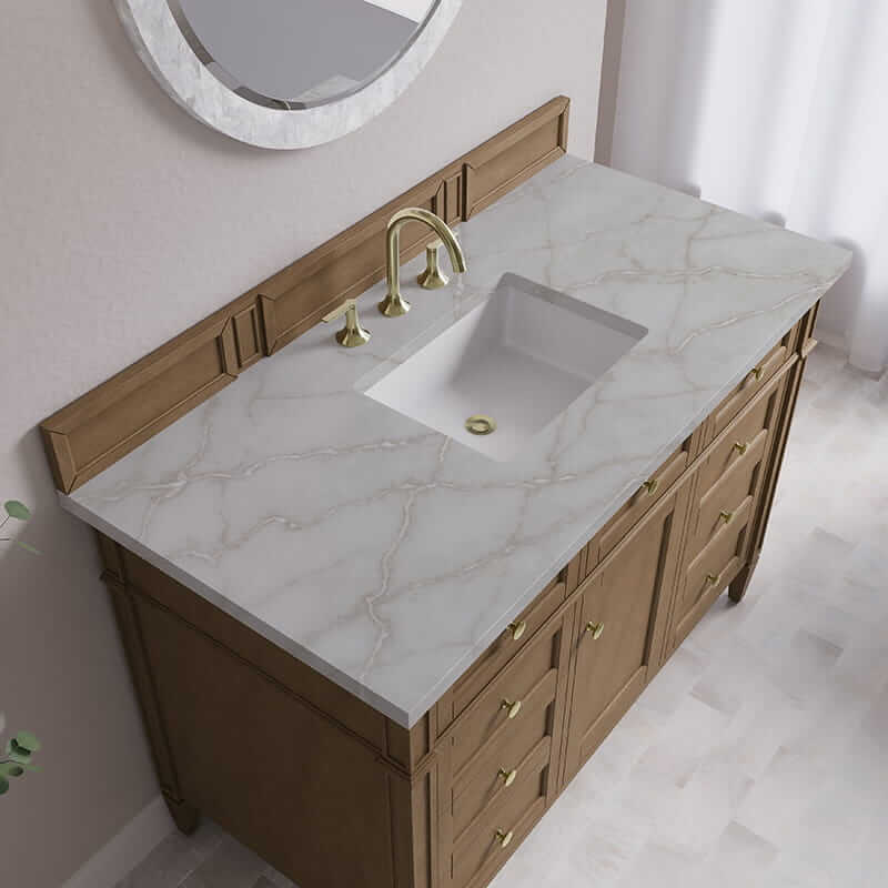 James Martin Brittany 48 Inch Single Vanity in Pecan With Victorian Silver Silestone Top