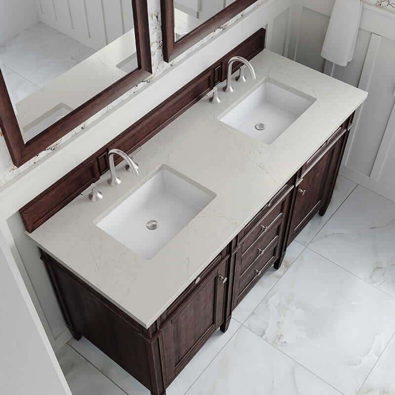 James Martin Brittany 60" Double Vanity in Burnished Mahogany With Siberian Silestone Top