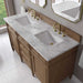 James Martin Brittany 60" Double Vanity in Pecan With Carrara Marble Top