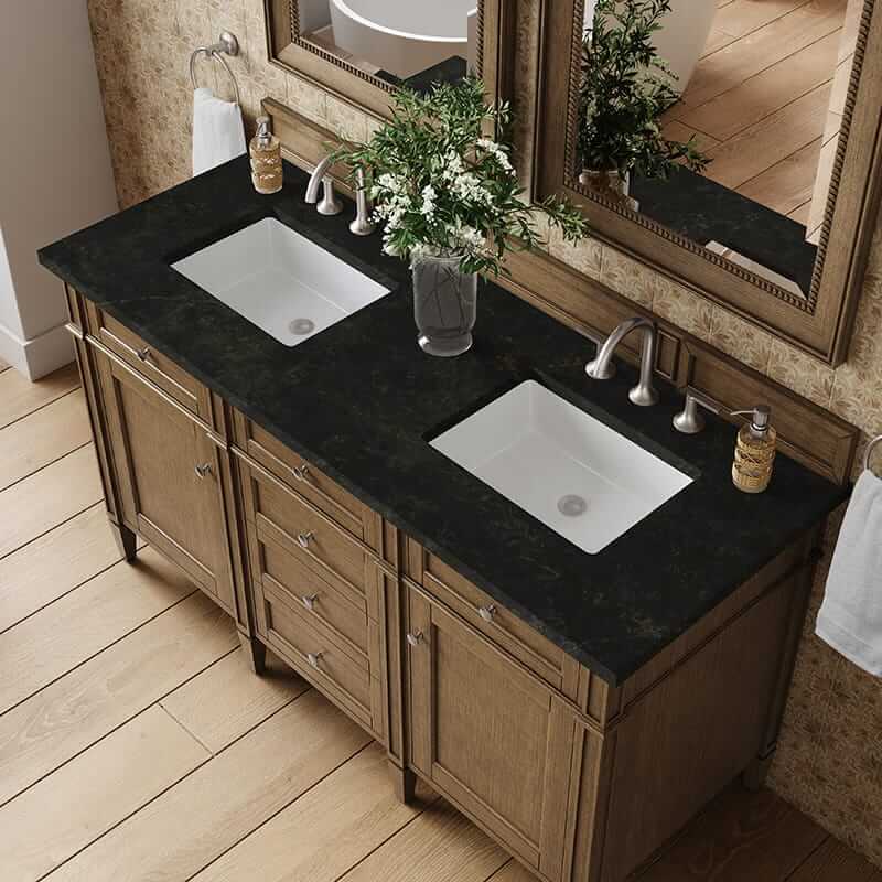 James Martin Brittany 60" Double Vanity in Saddle Brown With Phantome Eclos Top