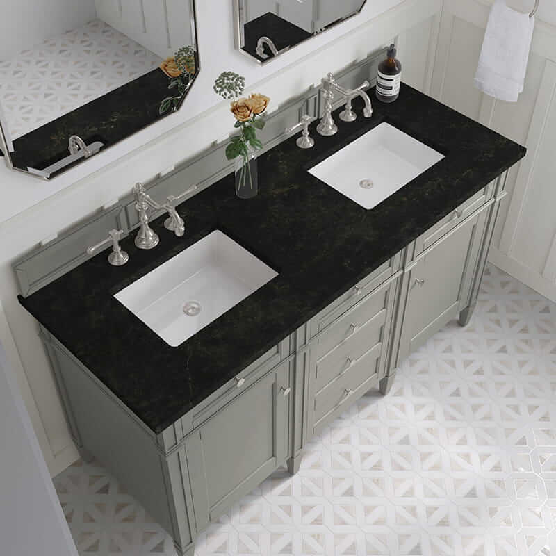 James Martin Brittany 60" Double Vanity in Urban Gray With Phantome Eclos Top