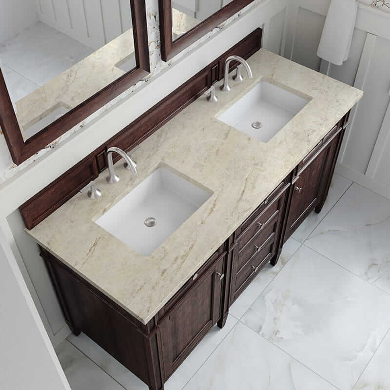 James Martin Brittany 60 Inch Double Vanity in Burnished Mahogany With Tajnar Eclos Top