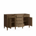 James Martin Brittany 60 Inch Double Vanity in Pecan Corner View Open Drawers