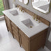 James Martin Brittany 60 Inch Double Vanity in Pecan With White Zeus Silestone Top