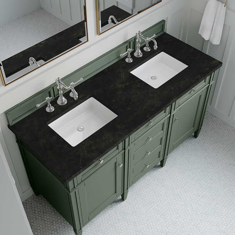 James Martin Brittany 60 Inch Double Vanity in Smokey Celadon With Phantome Eclos Top