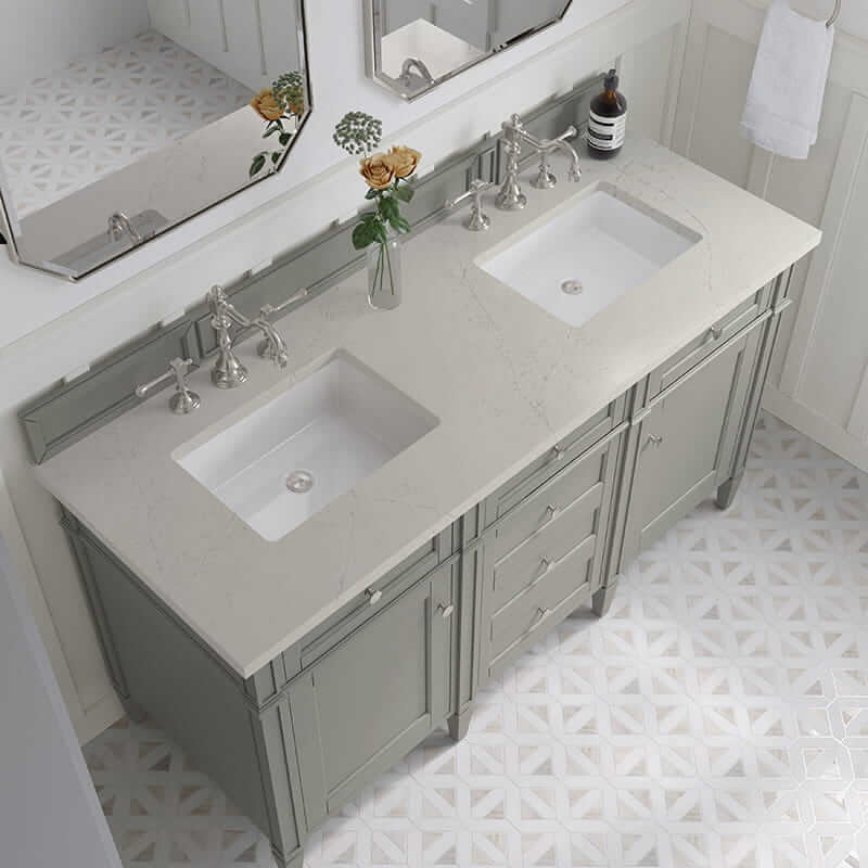 James Martin Brittany 60 Inch Double Vanity in Urban Gray With Siberian Silestone Top