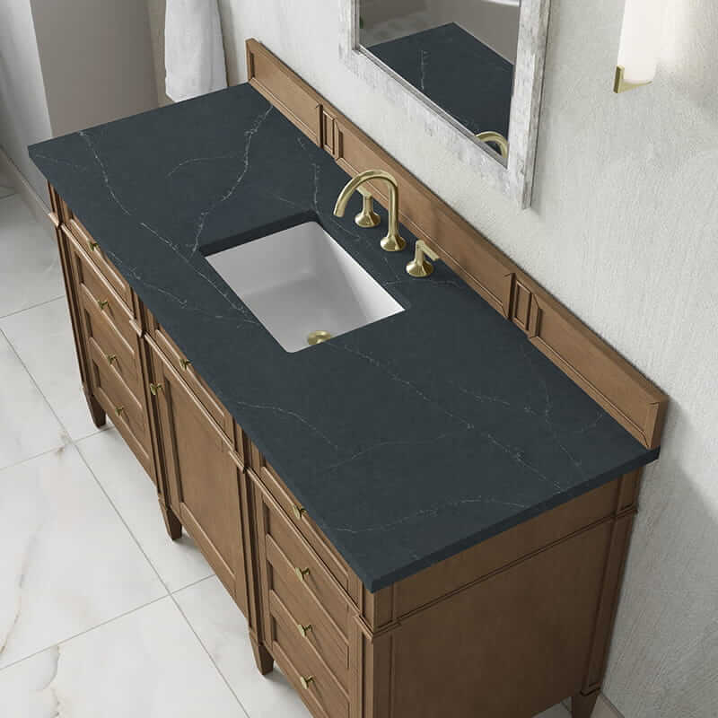James Martin Brittany 60 Inch Single Vanity in Pecan With Charcoal Soapstone Silestone Top