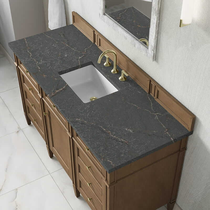 James Martin Brittany 60 Inch Single Vanity in Pecan With Parisien Bleu Silestone Top